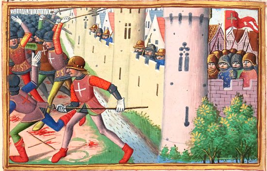 Siège de Compiègne. Enluminure extraite des Vigiles de Charles VII par Martial d'Auvergne (milieu du XVe siècle)