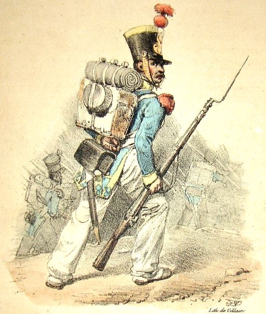 Soldat du régiment de Hohenlohe de 1816 à 1824. Lithographie de Jean-François Villain (1790-1852)