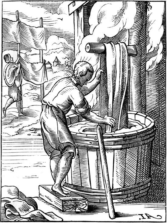 Le teinturier. Gravure extraite du Livre des métiers de Jost Ammann (1568)