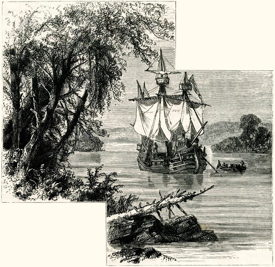 Giovanni da Verrazzano, explorateur italien, en arrivant en 1524 au port de Newport, Rhode Island
