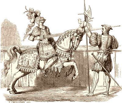 Henri II avec l'armure de tournoi sous laquelle il fut tu�, et hallebardier suisse