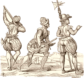 Arquebusiers et hallebardier de la garde de l'enseigne