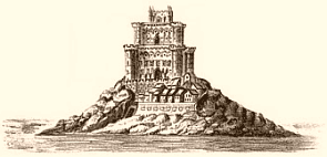 Ile de Tombelaine avec ses fortifications avant leur destruction par Louis XIV