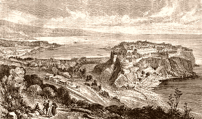 Vue generale du Rocher de Monaco au XIXe siecle
