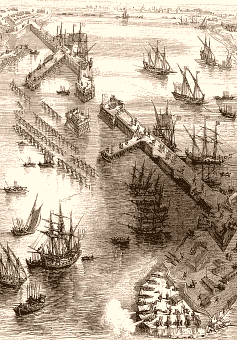 Siege de La Rochelle. Vue de la digue de Richelieu construite par Du Plessis et Vassal