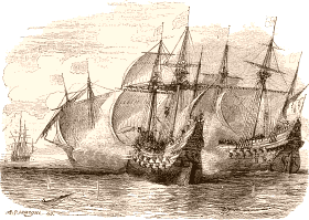 Siege de La Rochelle. Combat entre des navires francais et anglais
