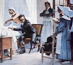 Laennec � l'h�pital Necker ausculte un phtisique devant ses �l�ves (1816)