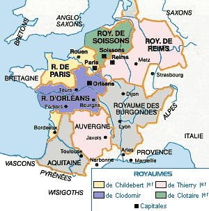 Carte du partage du royaume des Francs en 511