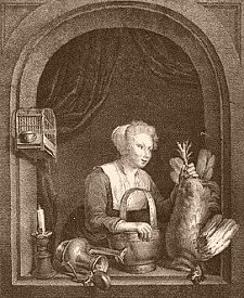 Femme accrochant une volaille