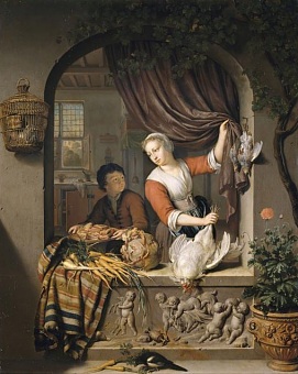 La cuisini�re. Peinture de Willem van Mieris