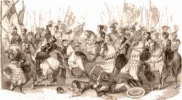 Scène de bataille, tirée du manuscrit de Monstrelet.