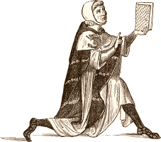 Le sire de Joinville, habillé de ses armoiries, d'après un manuscrit d'environ 1330 (Jean de Joinville, Histoire de saint Louis, de Wailly)