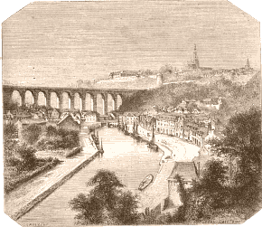 Le Viaduc de Dinan. Dessin de Lancelot, d'après une photographie de L. Rosse.
