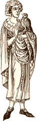 Figure d'un grand seigneur habillé du manteau à collier, d'après une miniature du commencement du XIVe siècle (Willemin, Documents inédits, tome I)