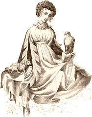 Dame en houppelande, de la fin du XIVe siècle (Willemin, Monuments inédits, t. I)