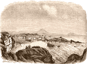 Biarritz. Vue prise du Phare ; au fond, les montagnes d'Espagne. Dessin de Léo Drouyn.