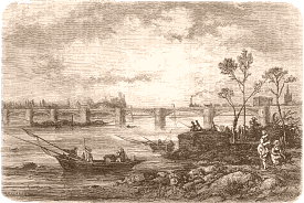 Viaduc sur le Rhône, entre Beaucaire et Tarascon. Dessin de J.-B. Laurens.