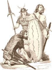 Soldats gaulois, avant la domination romaine. Dessin de Wattier.