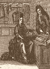 Marchand de rubans au XVIIe siècle, d'après une estampe du temps