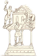 Couvreurs au IXe siècle, d'après une miniature du Psautier d'or de Saint-Gall