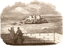 Vue des îles Harbourg et du Petit-Bey, prise des remparts de Saint-Malo