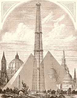La Tour de 1000 pieds à l'Exposition universelle de Philadelphie. Sa hauteur comparée à celle des principaux monuments du monde