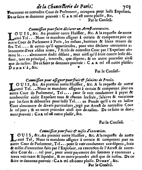 Exemples de lettres de justice de Louis XIV. Extrait de La nouvelle pratique civile, criminelle et bénéficiale (édition de 1687)