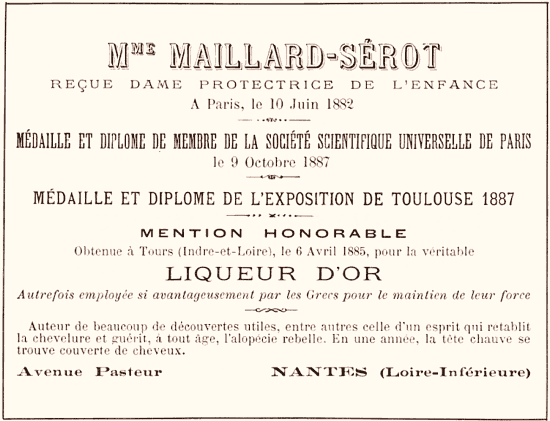Carte-réclame pour la Liqueur d'or de Marie Maillard-Sérot