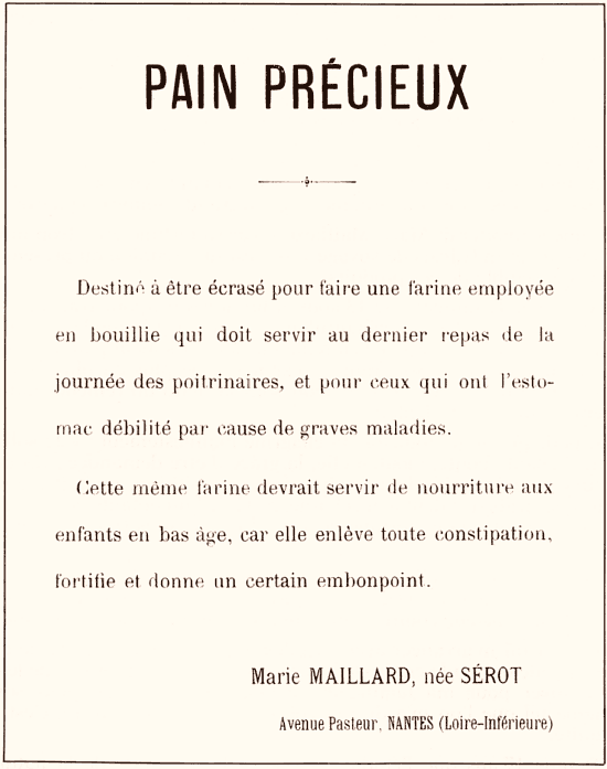 Prospectus de Marie Maillard-Sérot pour son Pain précieux