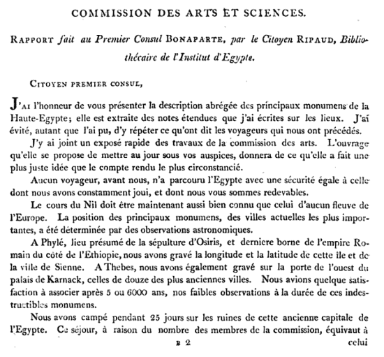 Description abrégée des principaux monuments de la Haute-Égypte : rapport de Ripault fait au premier Consul Bonaparte paru dans le Moniteur en plusieurs articles