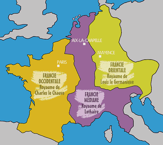Partage de l'empire de Charlemagne entre Lothaire, Charles le Chauve et Louis le Germanique