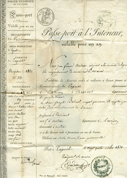 Passeport pour l'intérieur de la France de l'année 1831