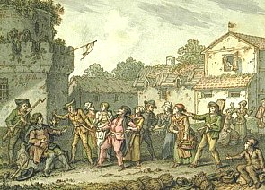 Discussion animée entre des paysans. Peinture de Wille
