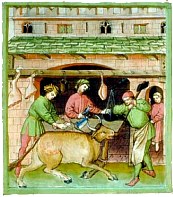 Boucherie au XVe siècle, d'après le Tableau de la Santé