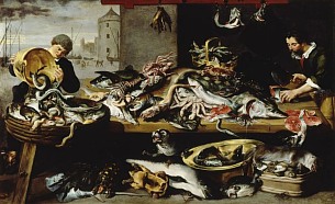 Marchands de poissons à leur étal. Peinture de Frans Snyders