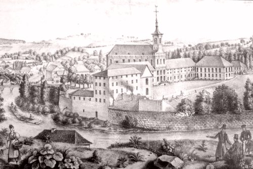 Vue de l'ancienne abbaye de Moyenmoutier Carte éditée pour le 13e centenaire de sa fondation