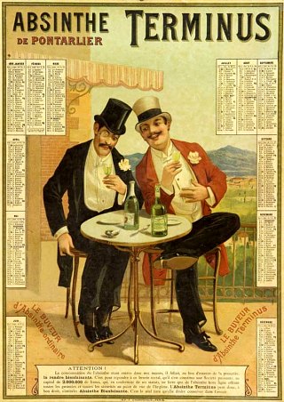 Calendrier promotionnel 1894 pour l'absinthe Terminus