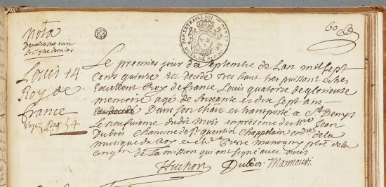 Acte de décès de Louis XIV