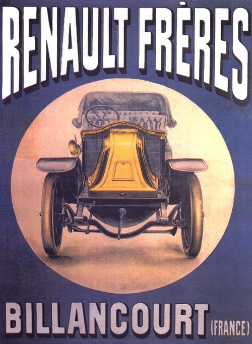 Affiche publicitaire pour les automobiles Renault Frères
