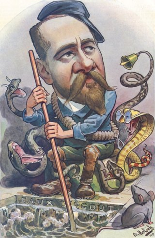 Caricature du Dr Albert Calmette parue dans la revue artistique et littéraire Chanteclair en février 1909