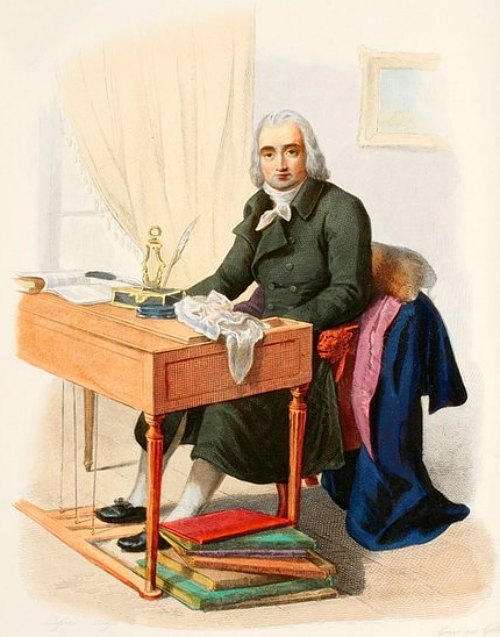 André Grétry. Gravure (coloriée) d'Amédée Félix Barthélémy Geille d'après le dessin de Jean Baptiste Isabey (1767–1855), publiée dans Le Plutarque français (Tome 6) paru en 1847