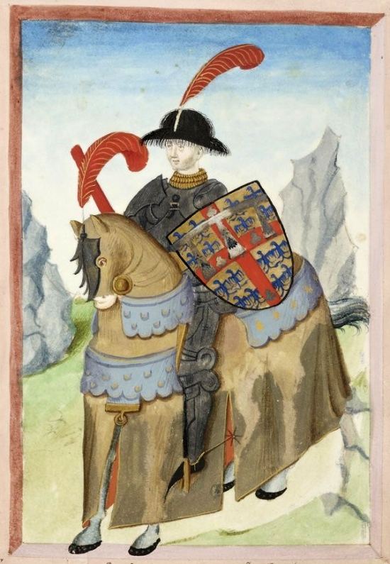 André de Lohéac, maréchal de France. Enluminure extraite de l'Armorial de Gilles Le Bouvier, manuscrit de 1455