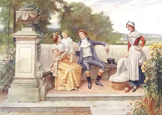 Un après-midi d'été en 1798. Chromolithographie d'Adrien Moreau de la fin du XIXe siècle