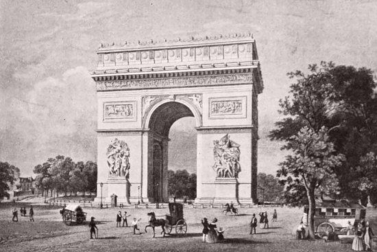 L'Arc de Triomphe de l'Étoile en 1836. Lithographie de A. Appert, d'après le dessin de Lassus