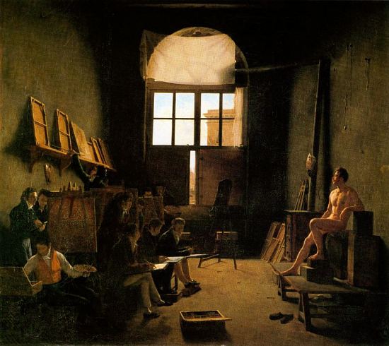 Intérieur de l'atelier de David. Peinture de Léon Mathieu Cochereau