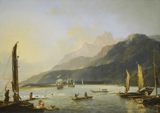 Baie de Matavai. Peinture de William Hodges, membre d'une expédition de Cook