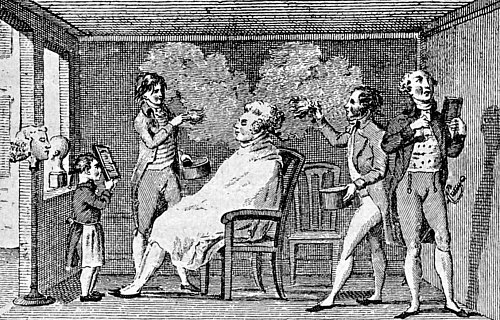 Boutique de barbier au XVIIIe siècle