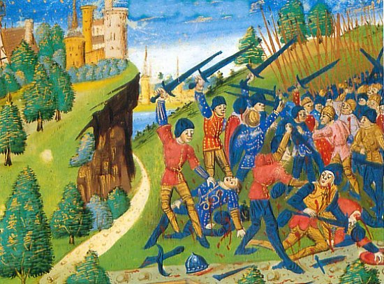 Bataille d'Auray, le 29 septembre 1364. Miniature extraite des Chroniques de Jean Froissart