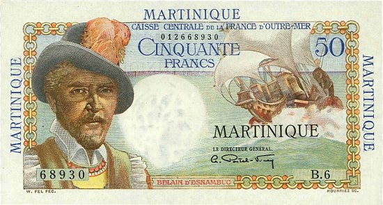 Billet de 50 francs de la Caisse Centrale de la France d'Outre-Mer de 1946 à l'effigie de Pierre Belain d'Esnambuc