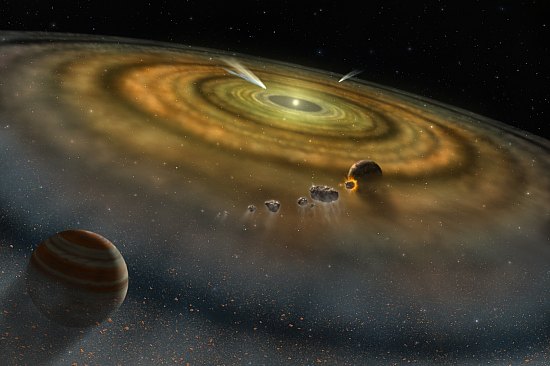 Vue d'artiste du processus de formation planétaire autour de l'étoile Beta Pictoris